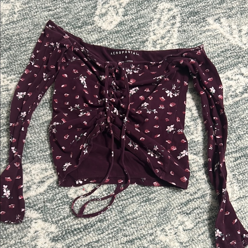 Aeropostale Red Crop Blouse with Ruched Tie Front